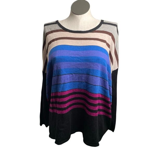 Corey Lynn Calter Womens Open Back Sweater M/L Striped Cotton Cashmere Blend - Picture 1 of 5